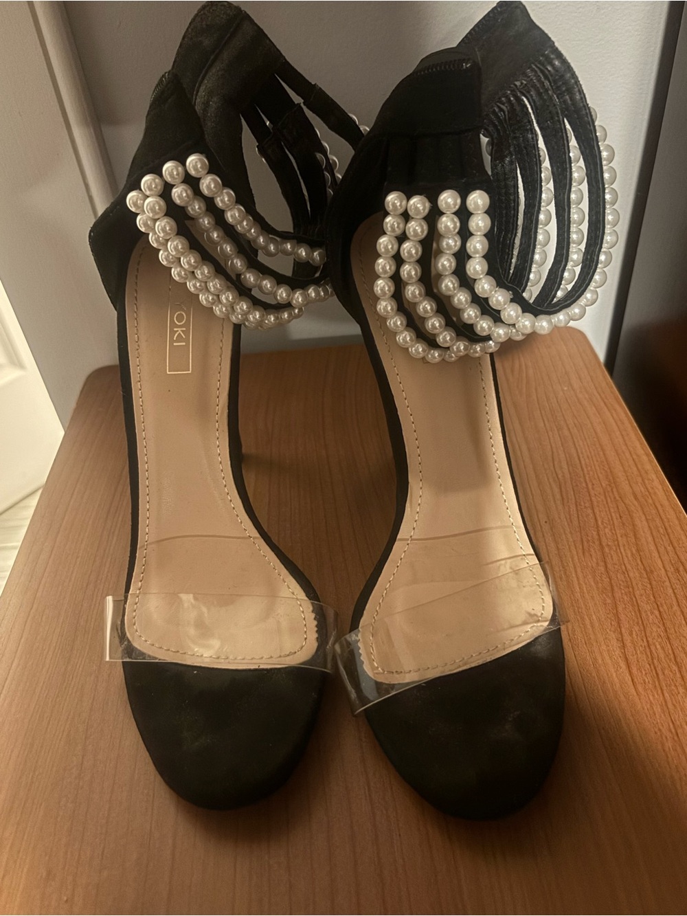 tokidoki Black Heels with Pearl-Strap Detail